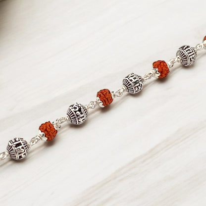 Silver Om Namah Shivay Rudraksha Bracelet