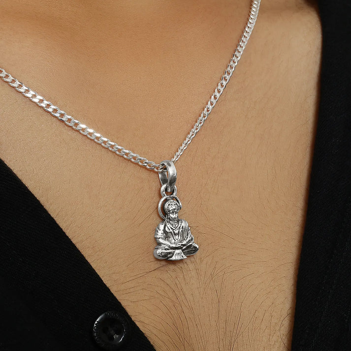 Pure Silver Meditating Hanuman Ji Pendant