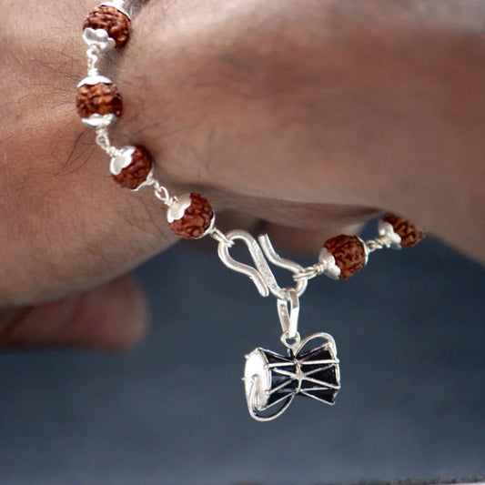 New Silver Damru Rudraksha Bracelet