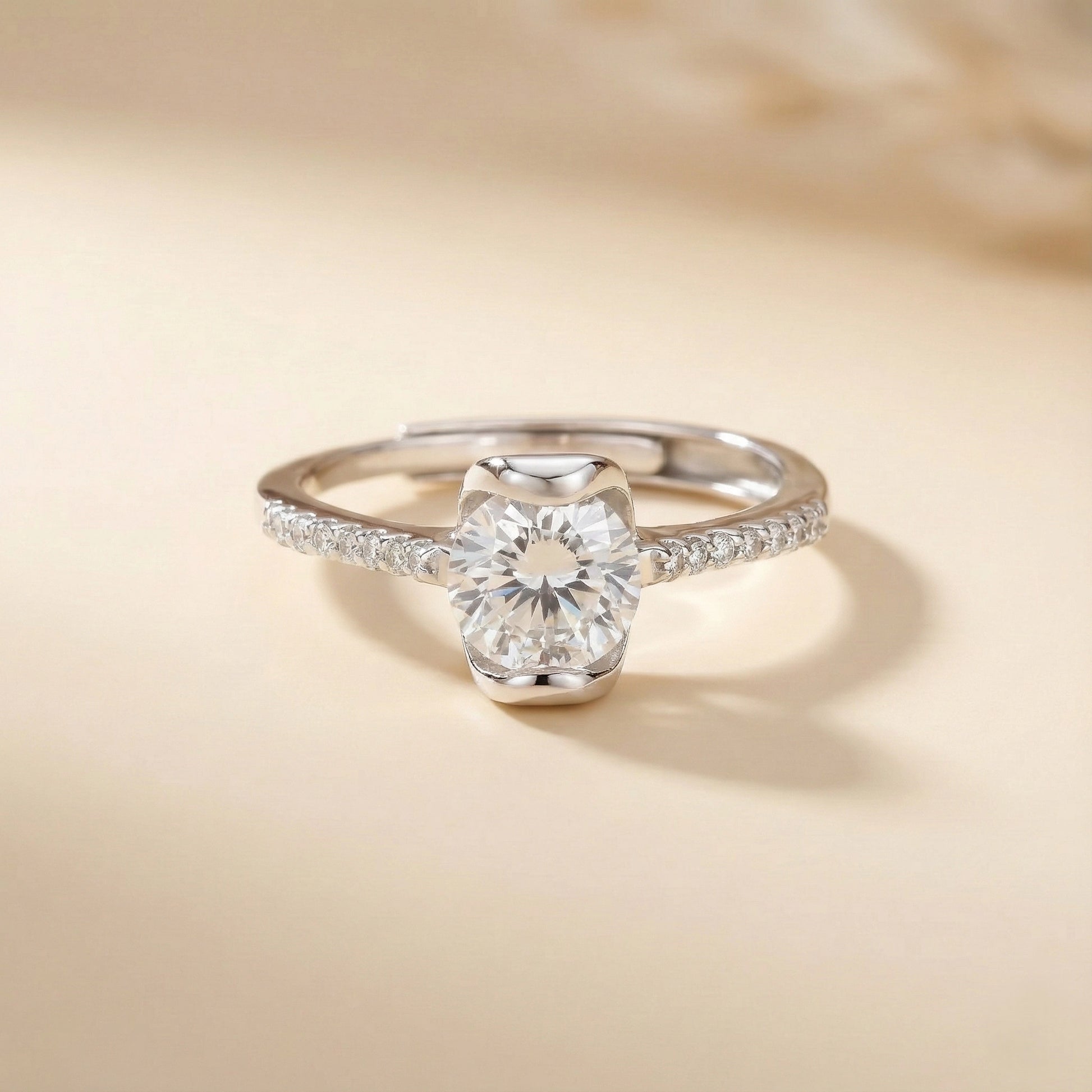 Diamond ring on a beige background