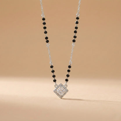Minimal mangalsutra with silver chain and square stone pendant