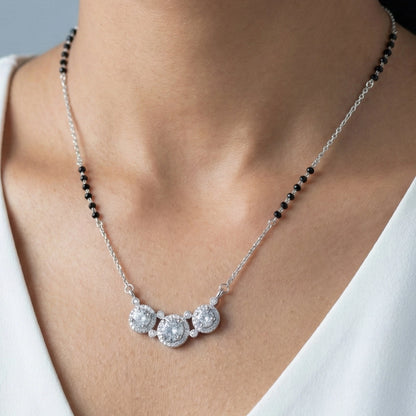 Contemporary mangalsutra with silver chain and three stone pendants