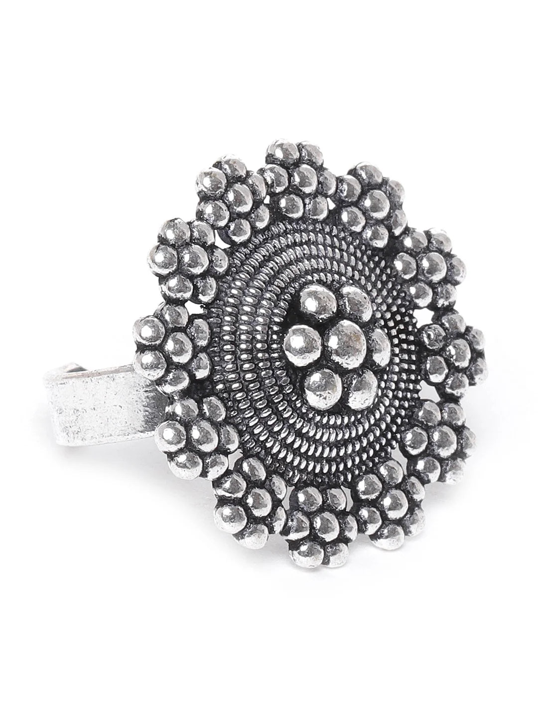 German Silver Oxidised Ghungroo Jewellery Set With Ring & Nosepin