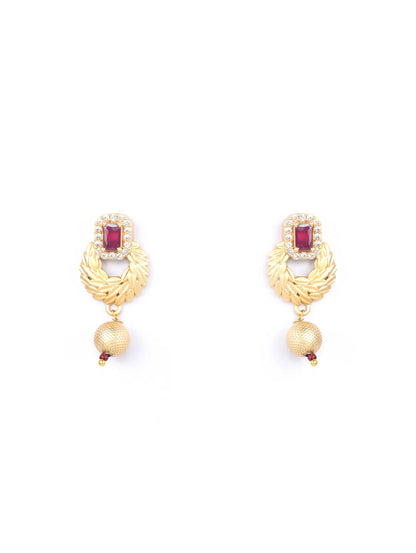 Leaf Twirl - Maroon Ruby American Diamond Gold Plated Jewellery Set