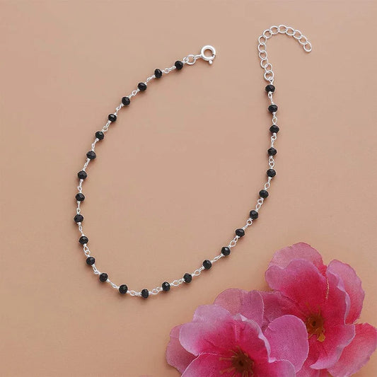 Silver Trendy Black Beads Anklet