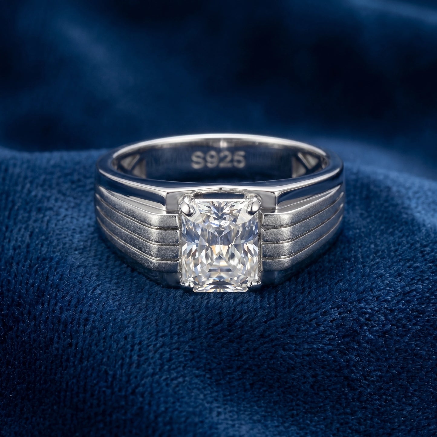 Octagon Solitaire Ring in 925 Silver Jewellery with Minimal Plain Band Design