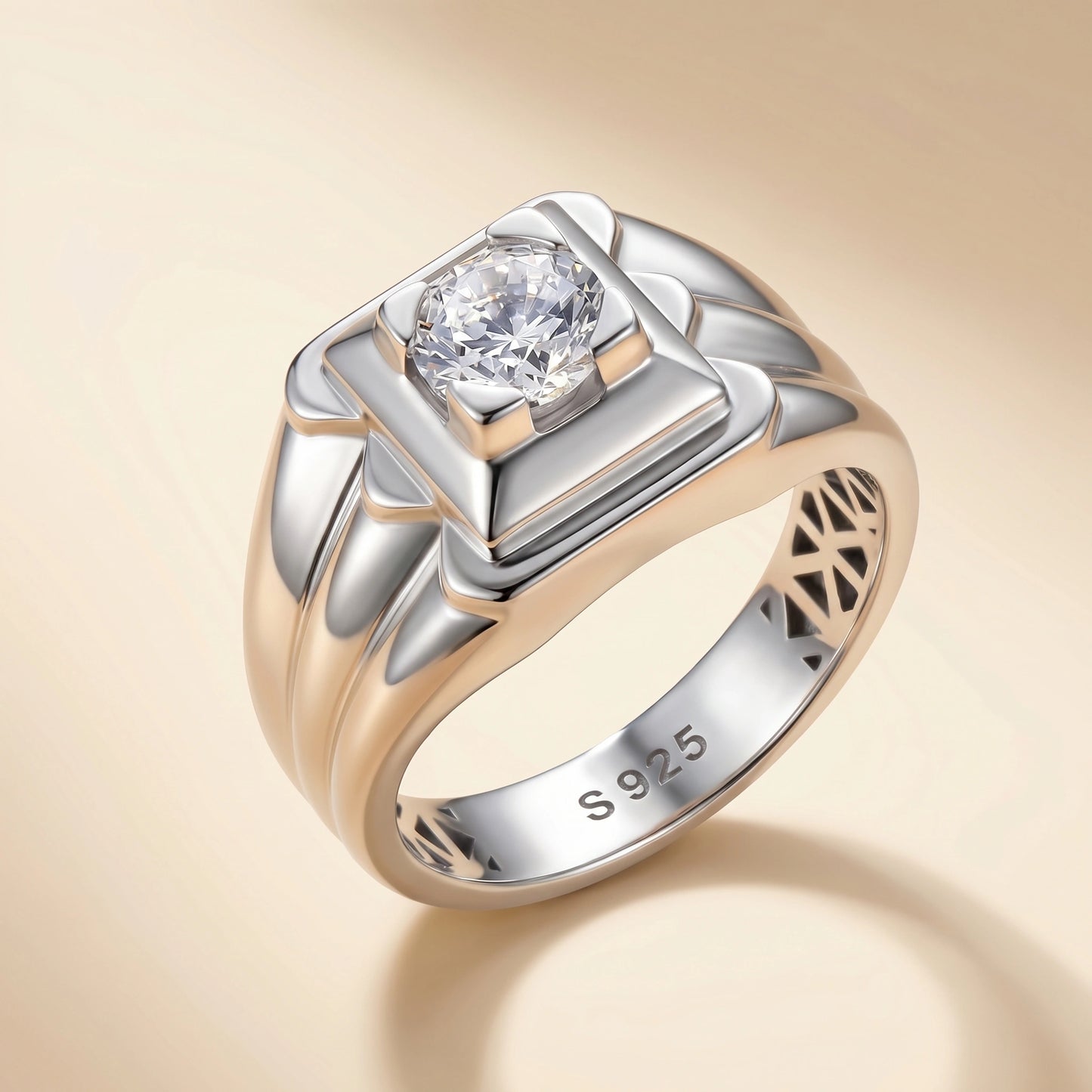 Men’s Silver Square Signet Ring with Stone