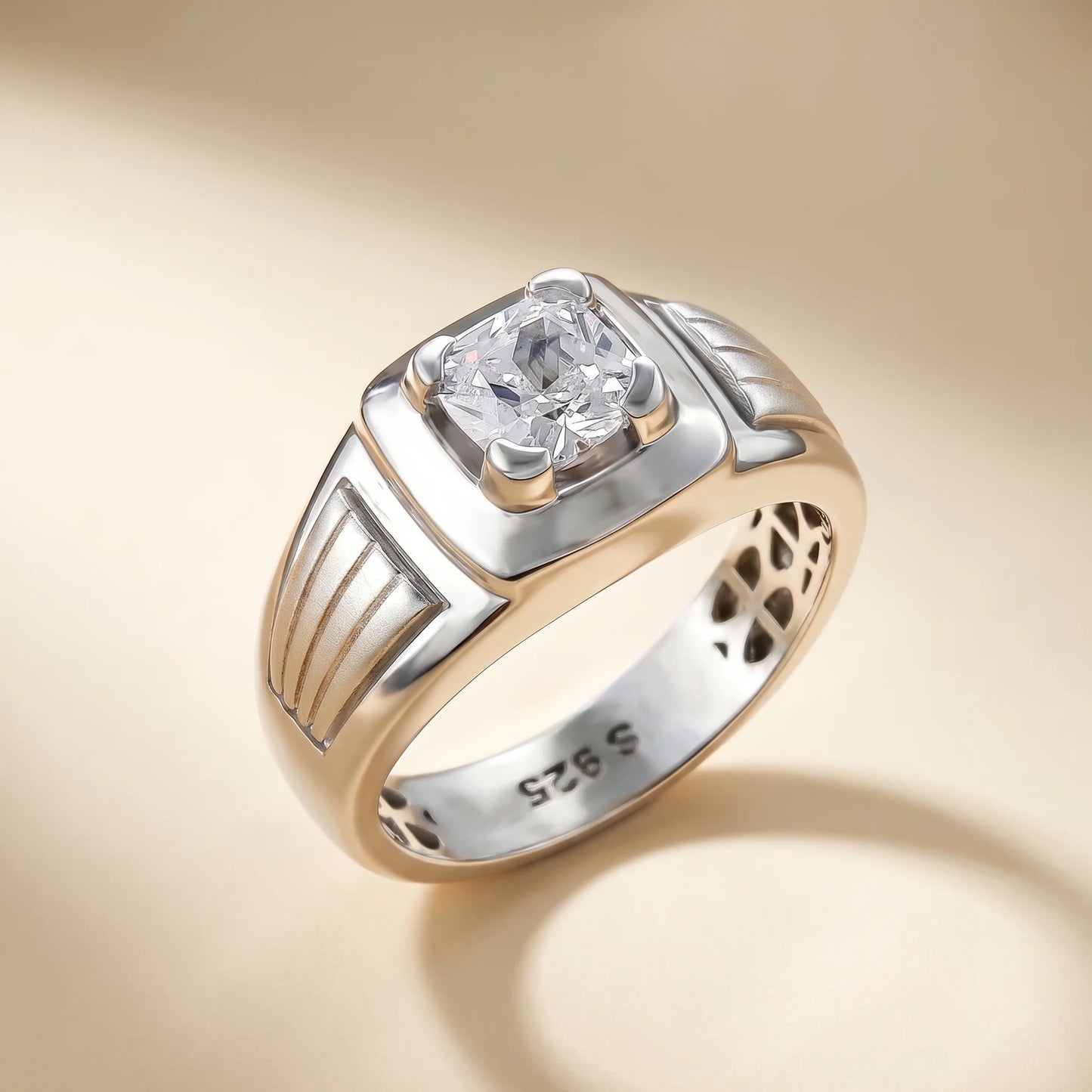 Cushion Solitaire Diamond Ring in 925 Silver Jewellery with Plain Band