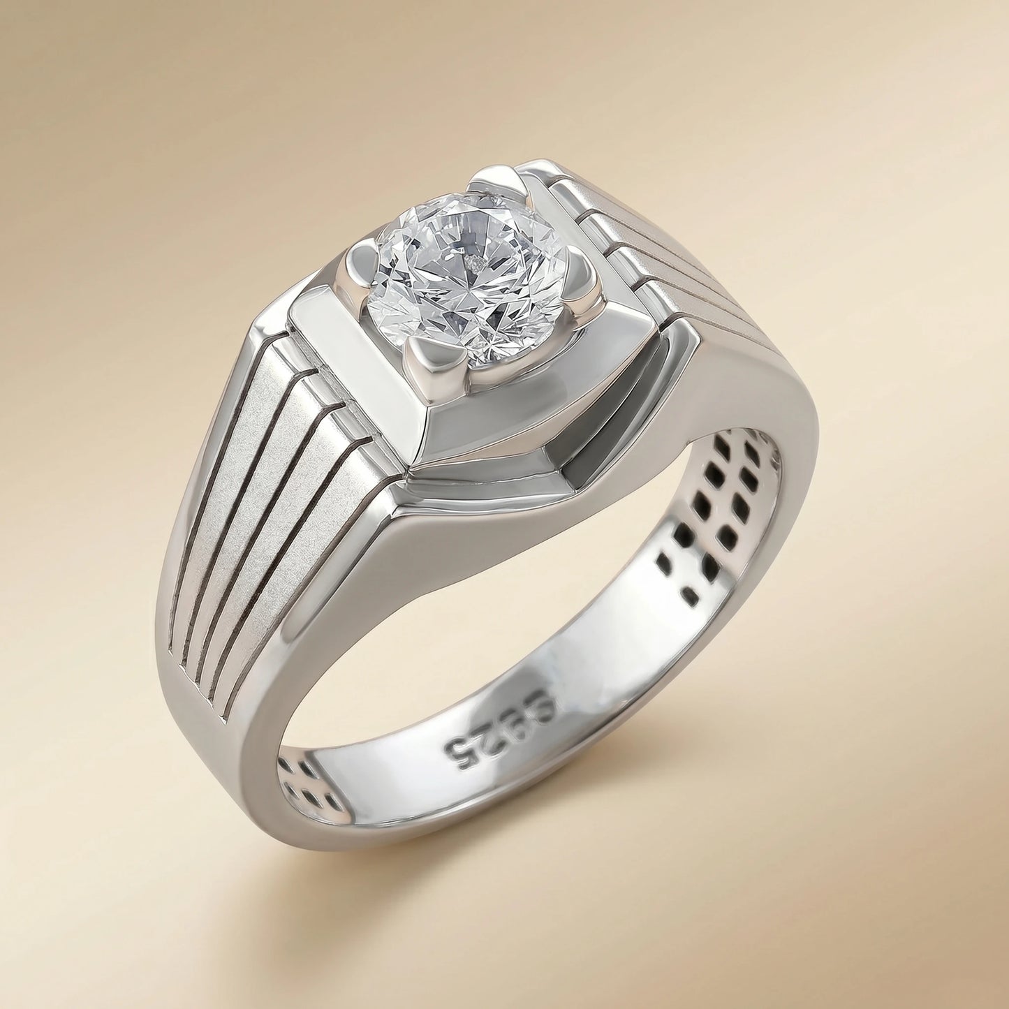 Round Solitaire Ring in 925 Silver Jewellery with Minimal Band Design