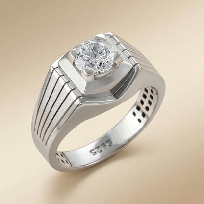 Round Solitaire Ring in 925 Silver Jewellery with Minimal Band Design