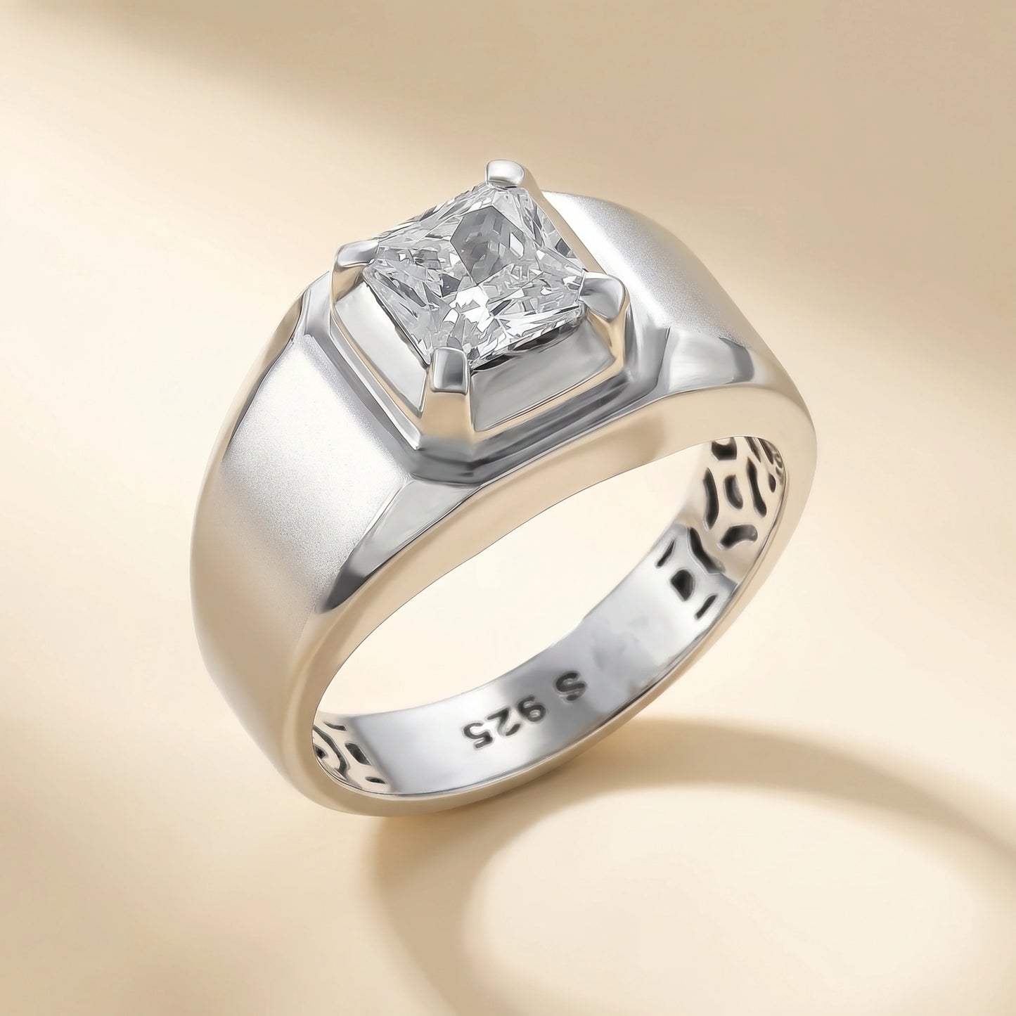 Asscher Cut Diamond Ring in 925 Silver Jewellery with Matte Polished Finish