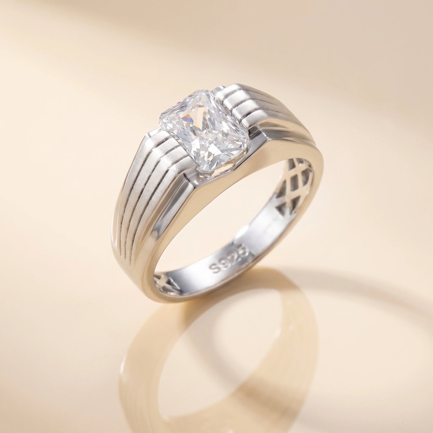 Octagon Solitaire Ring in 925 Silver Jewellery with Minimal Plain Band Design