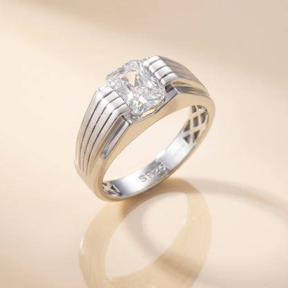 Octagon Solitaire Ring in 925 Silver Jewellery with Minimal Plain Band Design