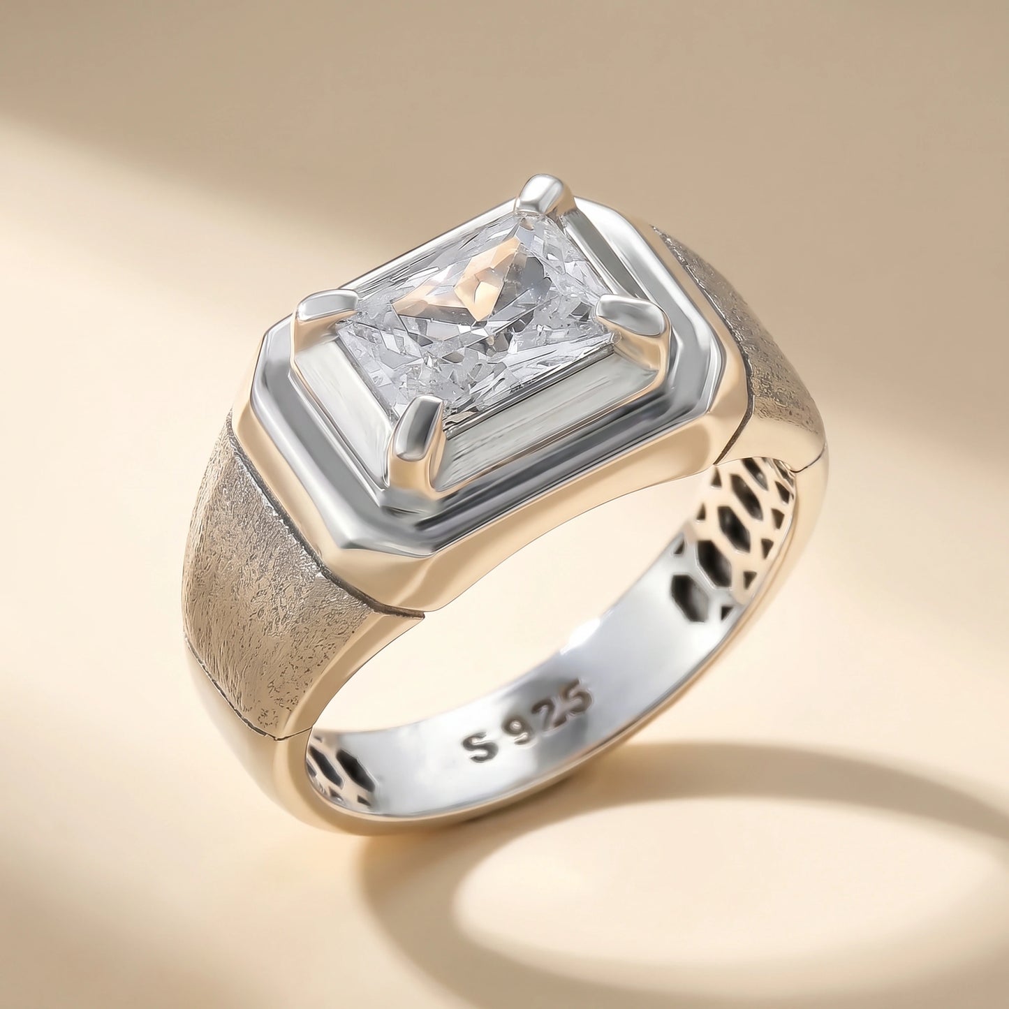 Octagon Solitaire Ring in 925 Silver Jewellery with Italian Matte Polish Finish