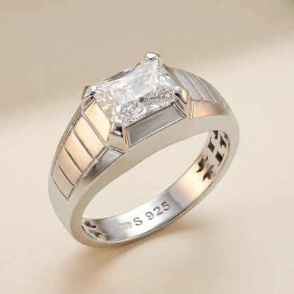 Octagon Diamond Ring in 925 Silver Jewellery with Bezel Band Design for Modern Elegance