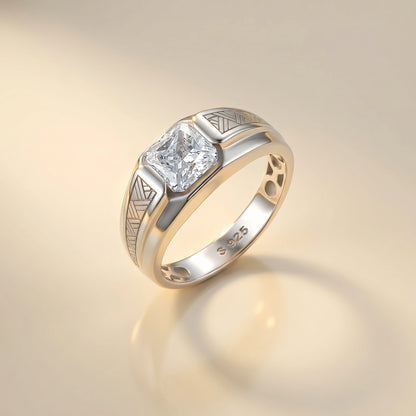 Asscher Cut Solitaire Ring in 925 Silver Jewellery with Textured Designer Band