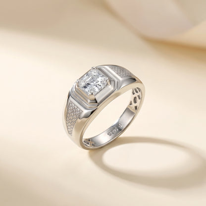 Asscher Cut Solitaire Ring in 925 Silver Jewellery with Textured Designer Band