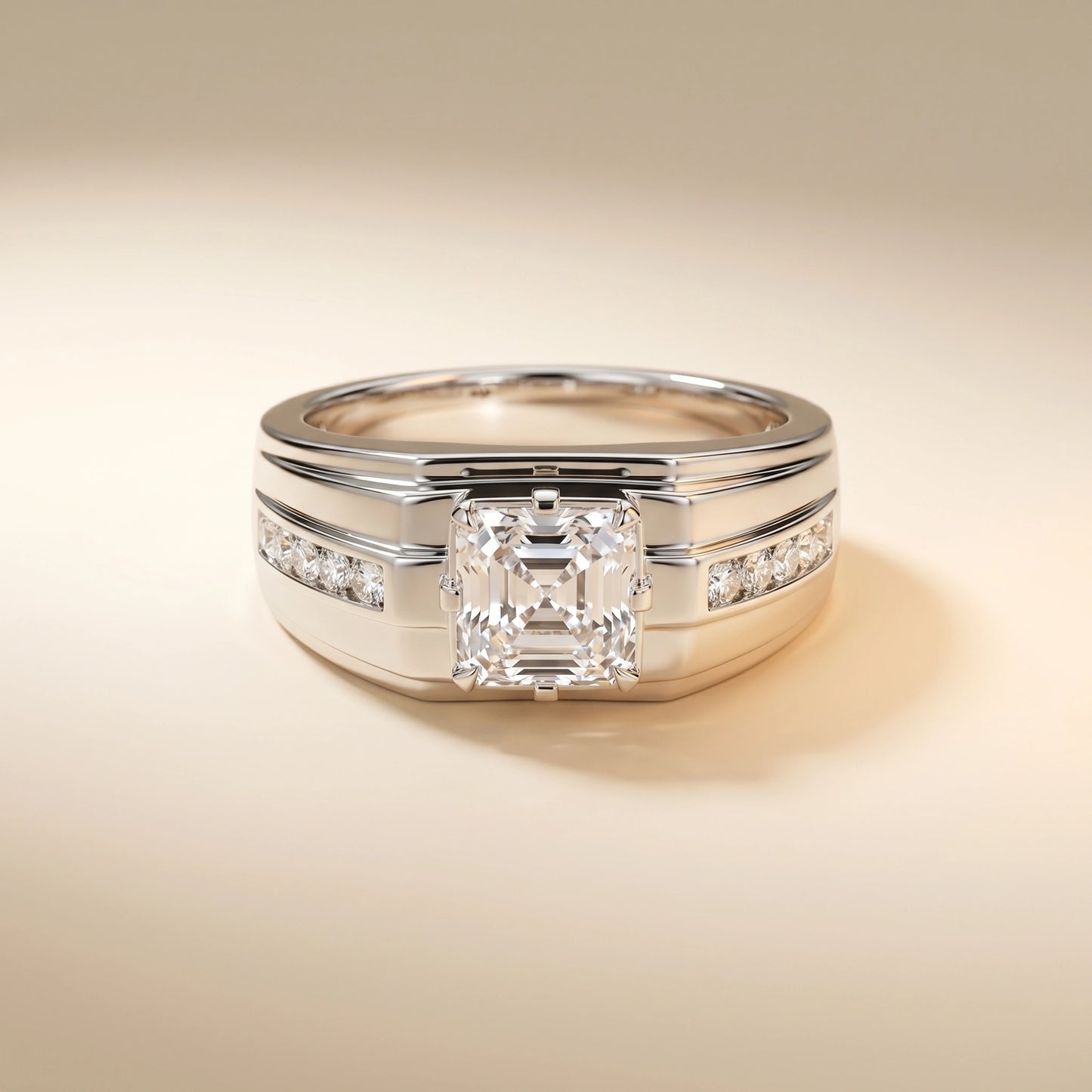 Solitaire Ring in 925 Silver Jewellery with Round Diamond Accents and Sleek Band Design