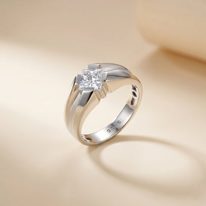 Square Solitaire Ring in 925 Silver Jewellery with Minimal Plain Band Design