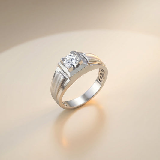 Round Solitaire Ring in 925 Silver Jewellery with Matte Polished Band Design