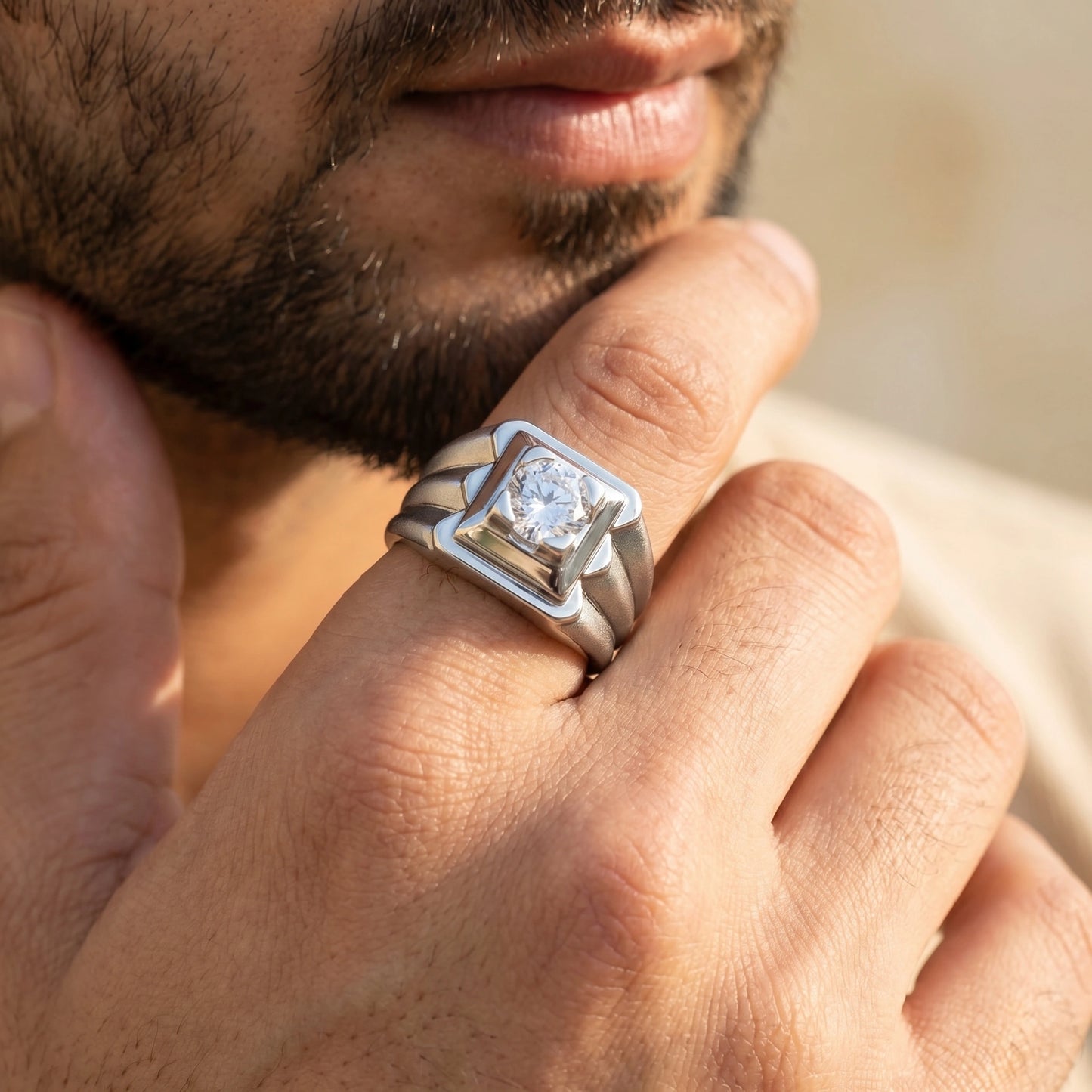 Men’s Silver Square Signet Ring with Stone