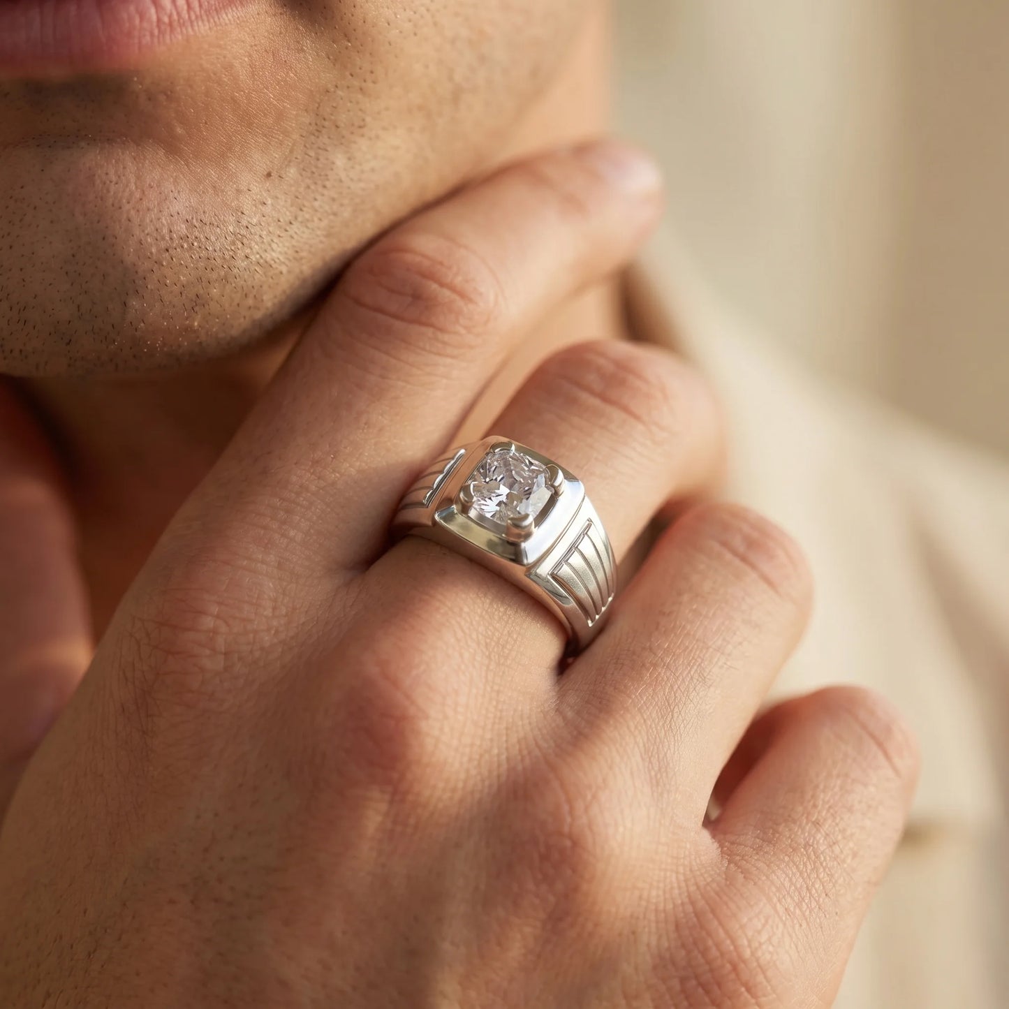 Cushion Solitaire Diamond Ring in 925 Silver Jewellery with Plain Band