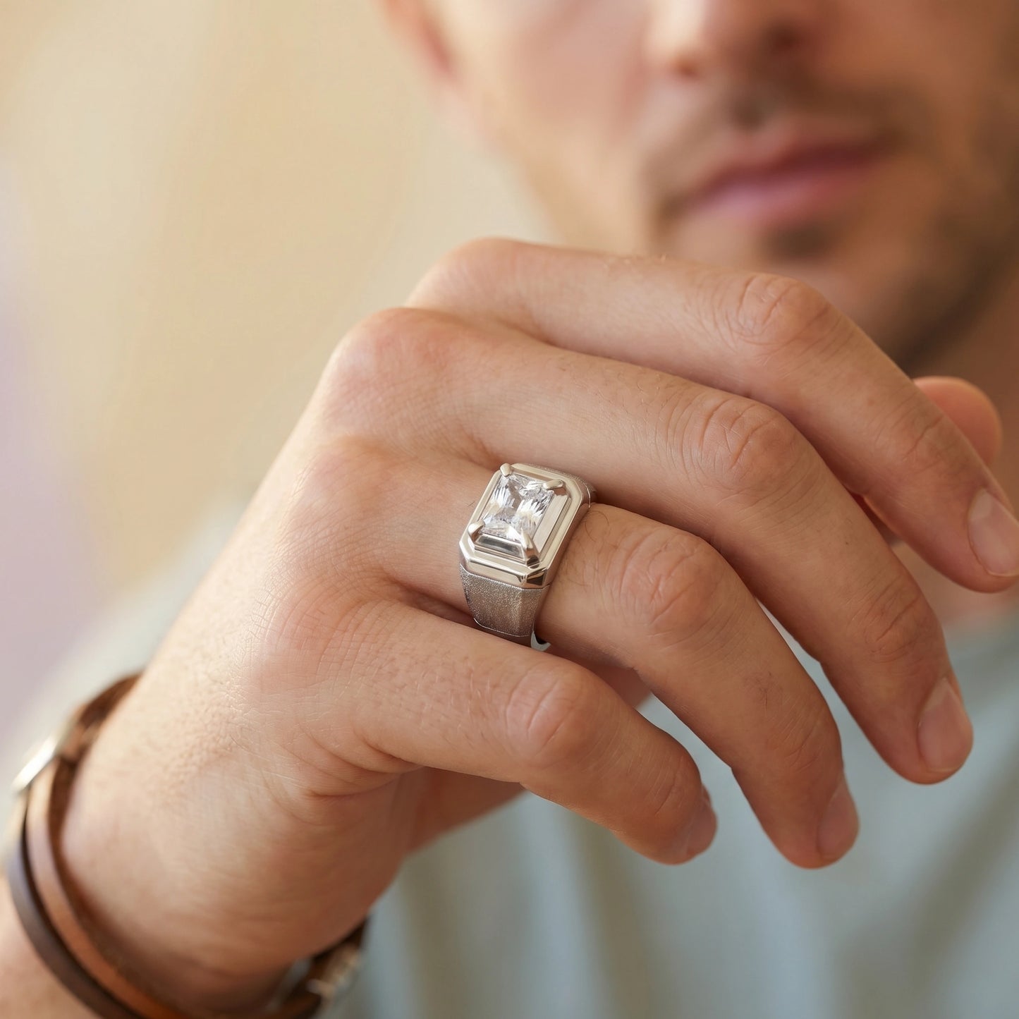 Octagon Solitaire Ring in 925 Silver Jewellery with Italian Matte Polish Finish