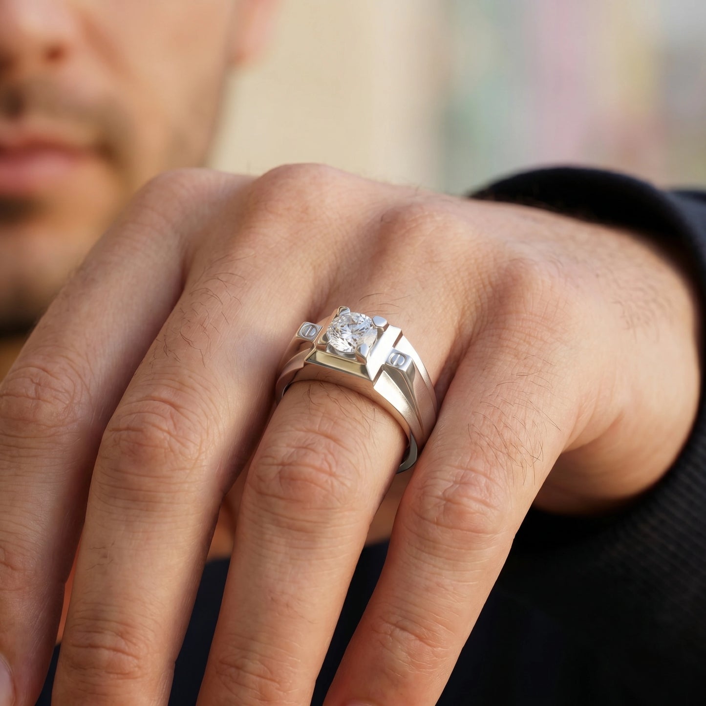 Round Solitaire Ring in 925 Silver Jewellery for Daily Wear with Minimal Structured Design
