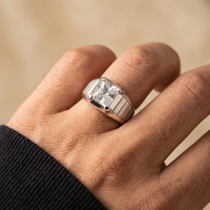 Octagon Diamond Ring in 925 Silver Jewellery with Bezel Band Design for Modern Elegance