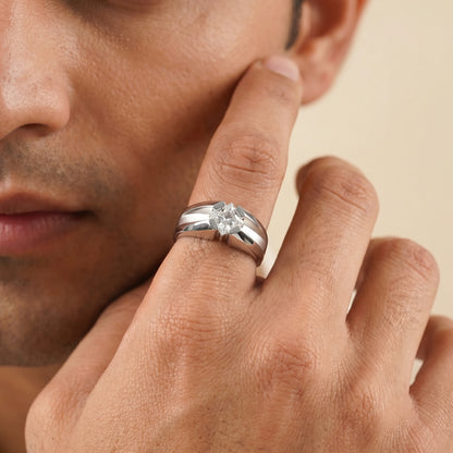 Square Solitaire Ring in 925 Silver Jewellery with Minimal Plain Band Design