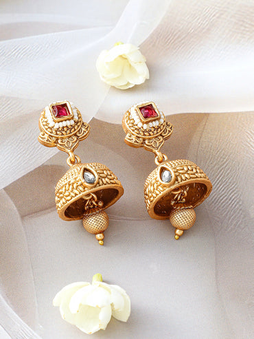 Dazzling Red Gold Plated Short Necklace Set