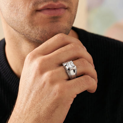 Cushion Solitaire Diamond Ring in 925 Silver Jewellery with Designed Band