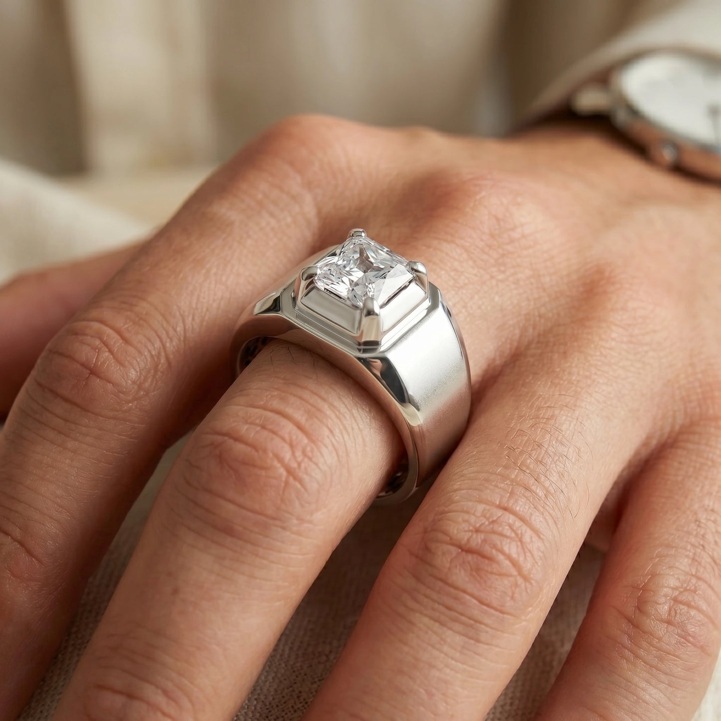 Asscher Cut Diamond Ring in 925 Silver Jewellery with Matte Polished Finish