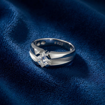 Square Solitaire Ring in 925 Silver Jewellery with Minimal Plain Band Design