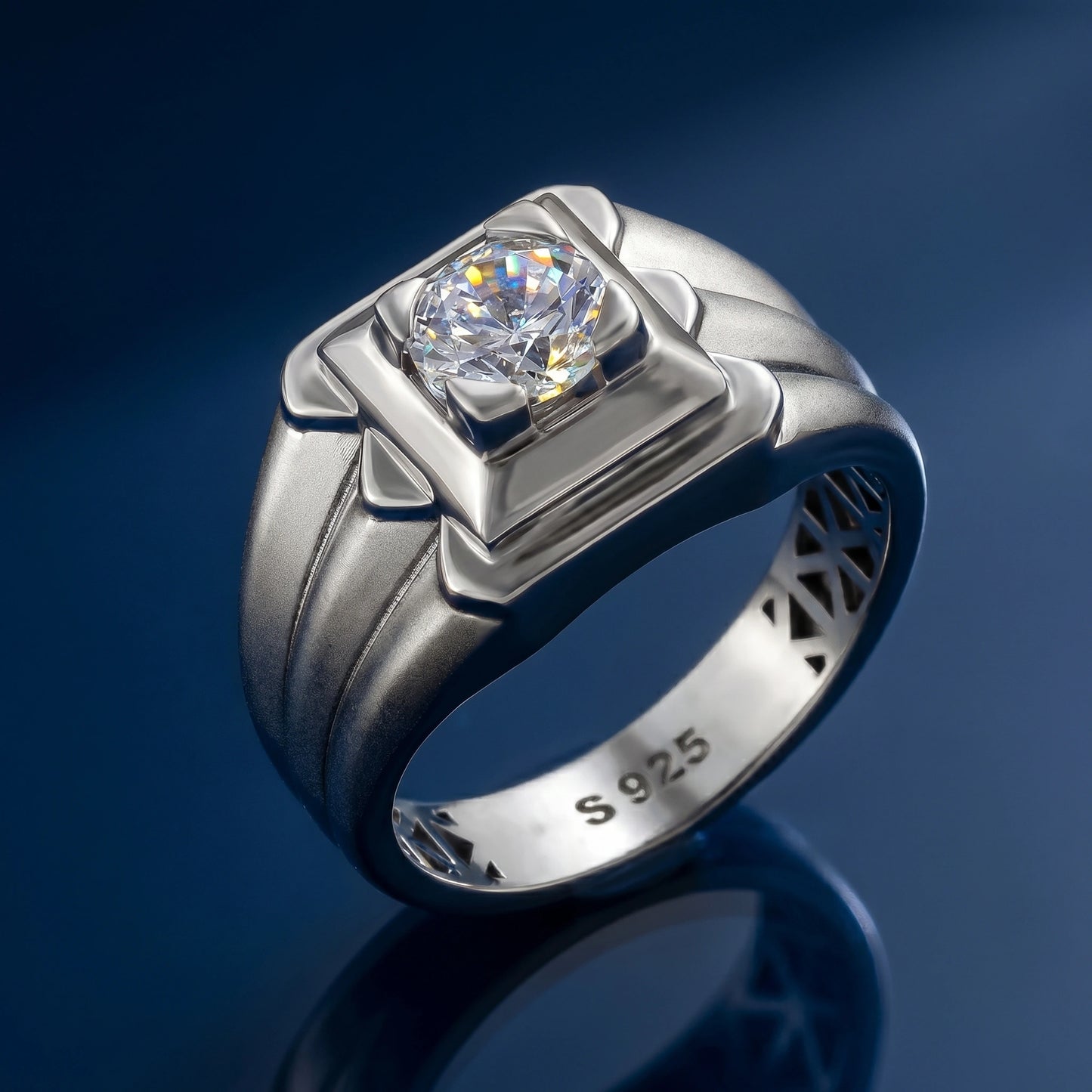 Men’s Silver Square Signet Ring with Stone