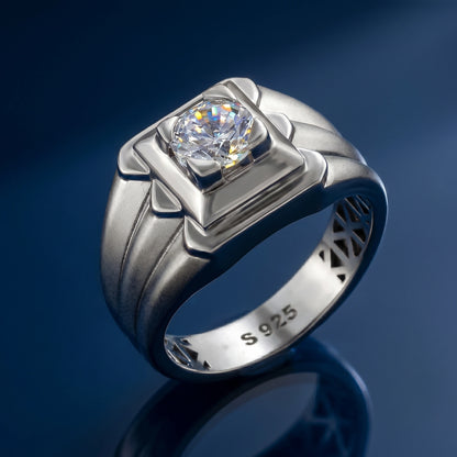 Men’s Silver Square Signet Ring with Stone