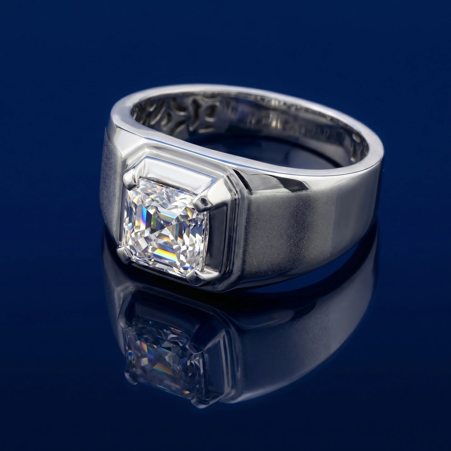 Asscher Cut Diamond Ring in 925 Silver Jewellery with Matte Polished Finish