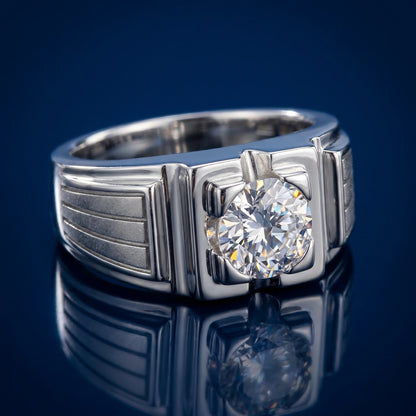 Round Solitaire Ring in 925 Silver Jewellery with Structured Professional Band Design