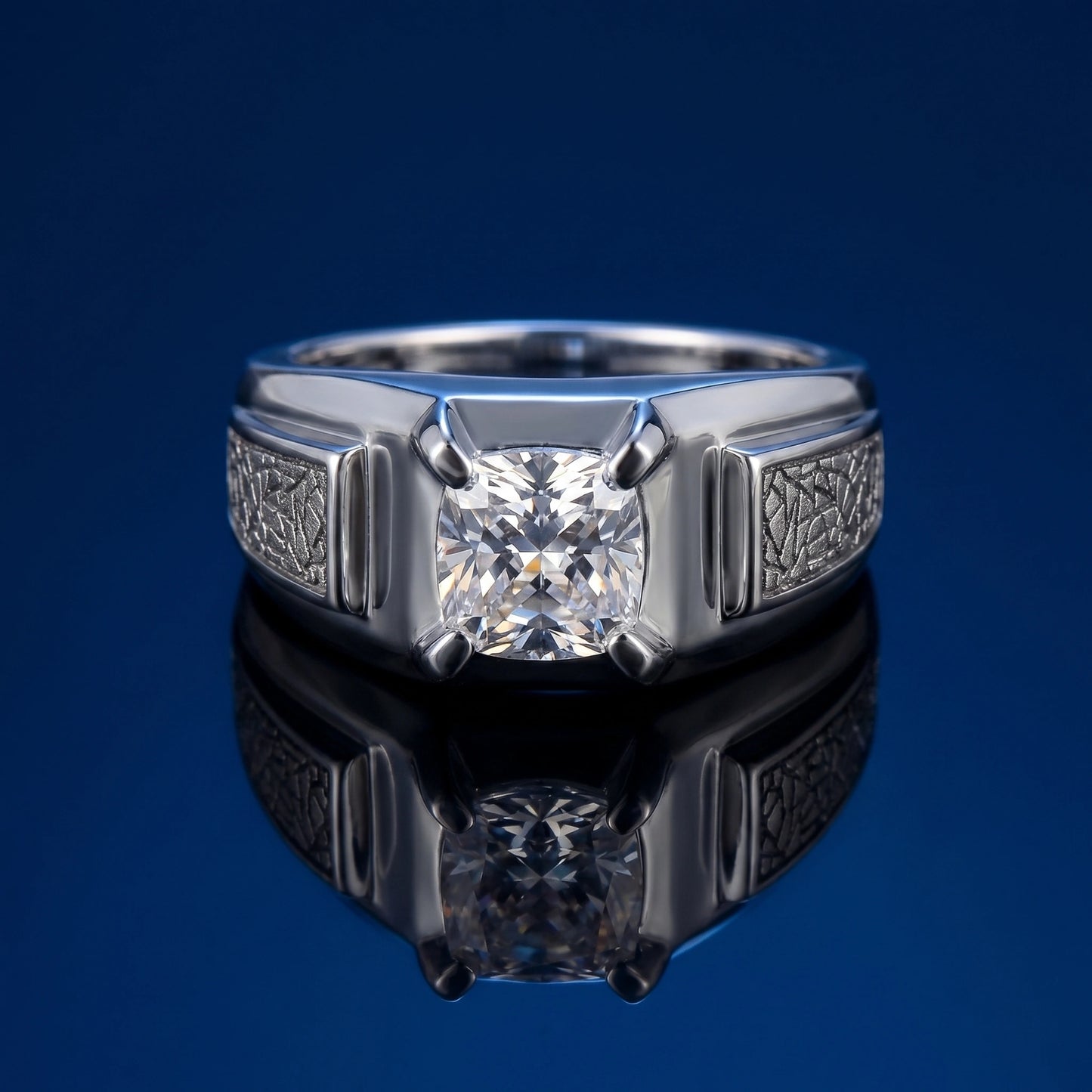 Cushion Solitaire Diamond Ring in 925 Silver Jewellery with 4 Prong Band