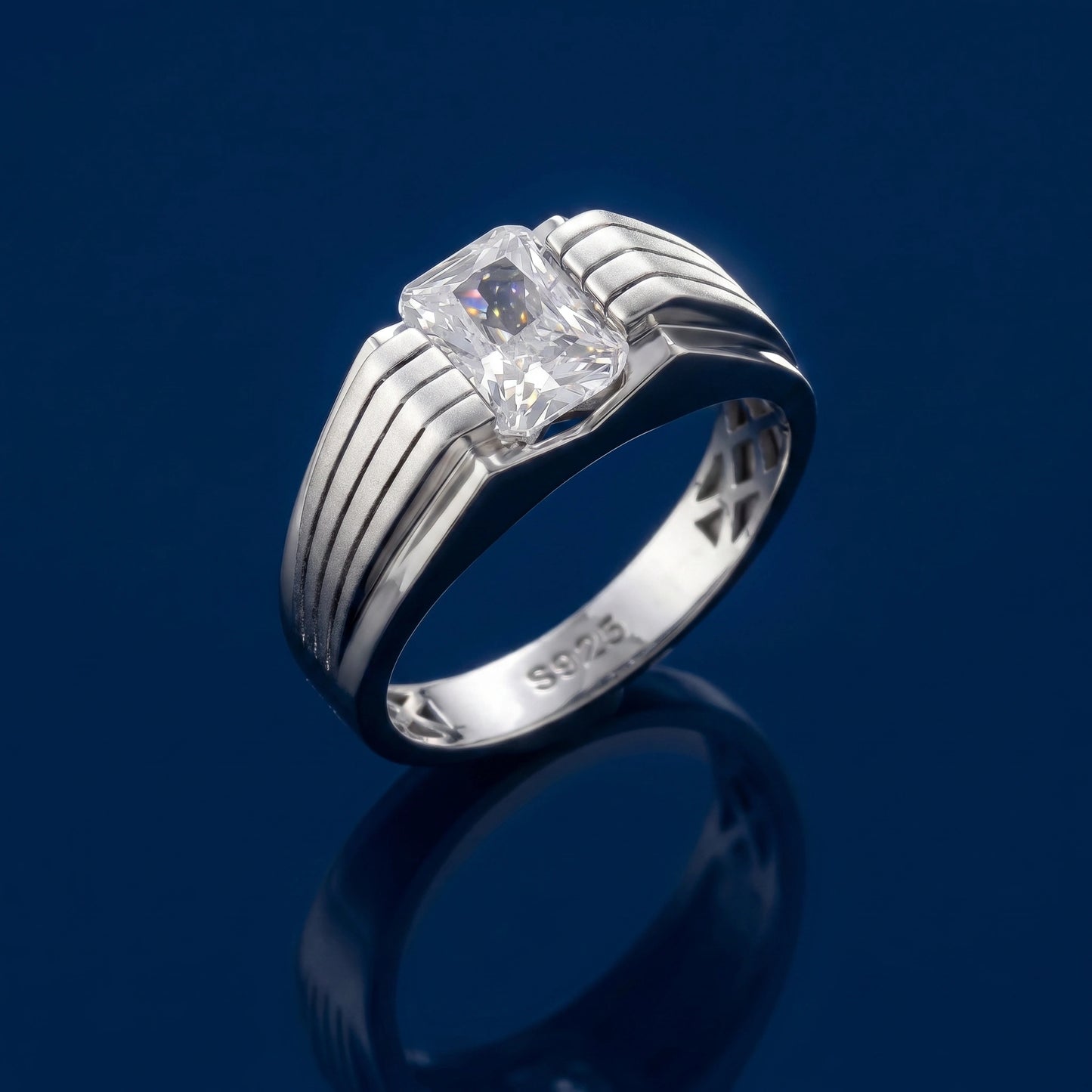 Octagon Solitaire Ring in 925 Silver Jewellery with Minimal Plain Band Design