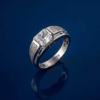 Asscher Cut Solitaire Ring in 925 Silver Jewellery with Textured Designer Band