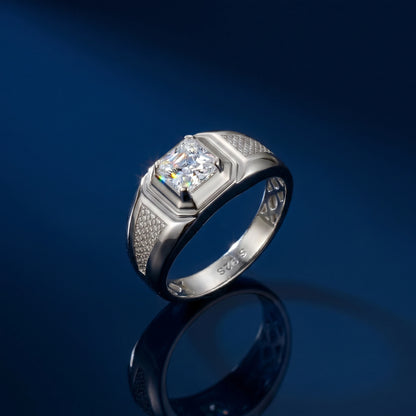 Asscher Cut Solitaire Ring in 925 Silver Jewellery with Textured Designer Band