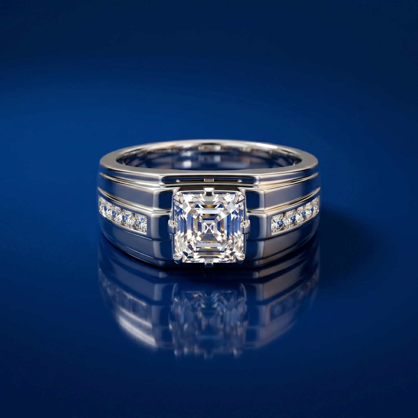 Solitaire Ring in 925 Silver Jewellery with Round Diamond Accents and Sleek Band Design