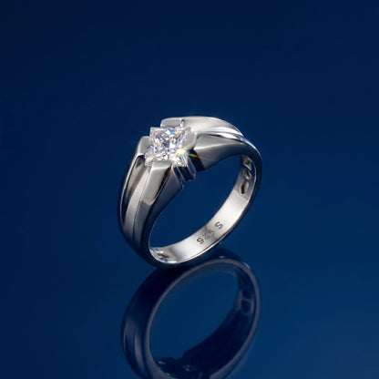 Square Solitaire Ring in 925 Silver Jewellery with Minimal Plain Band Design
