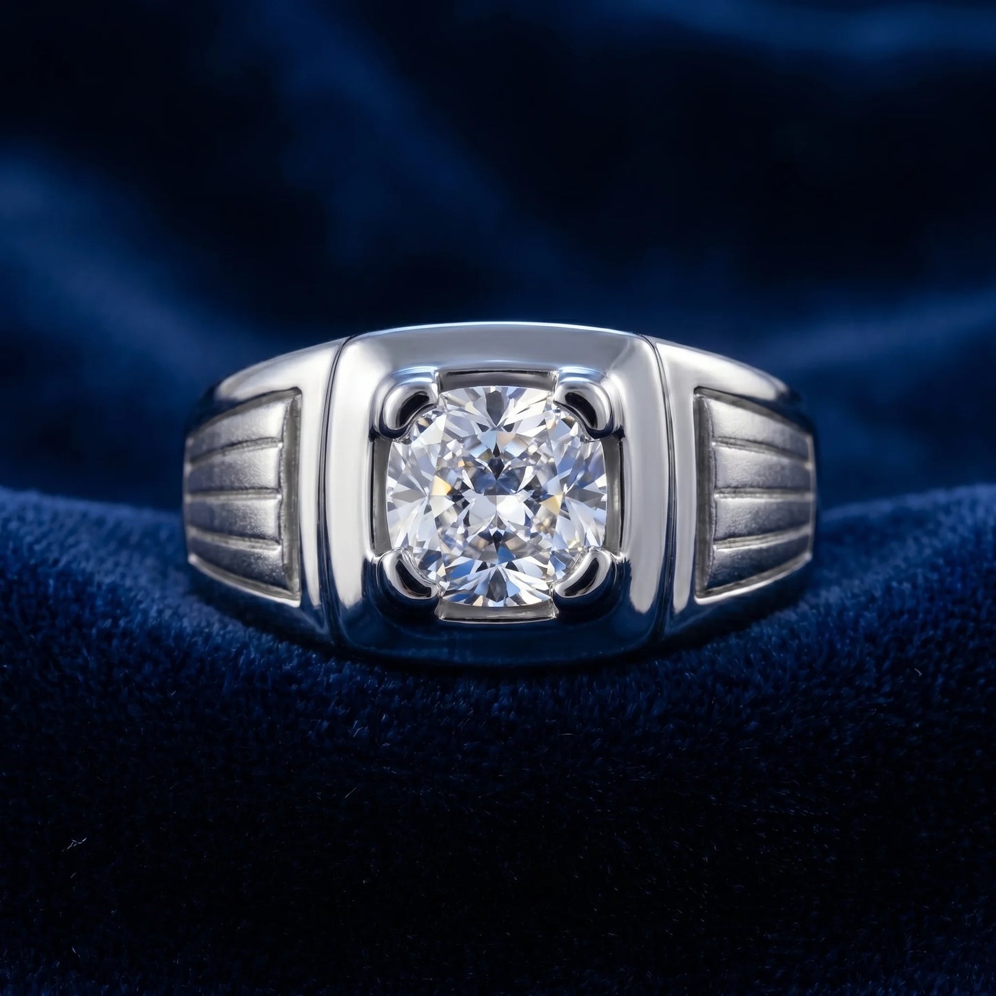 Cushion Solitaire Diamond Ring in 925 Silver Jewellery with Plain Band