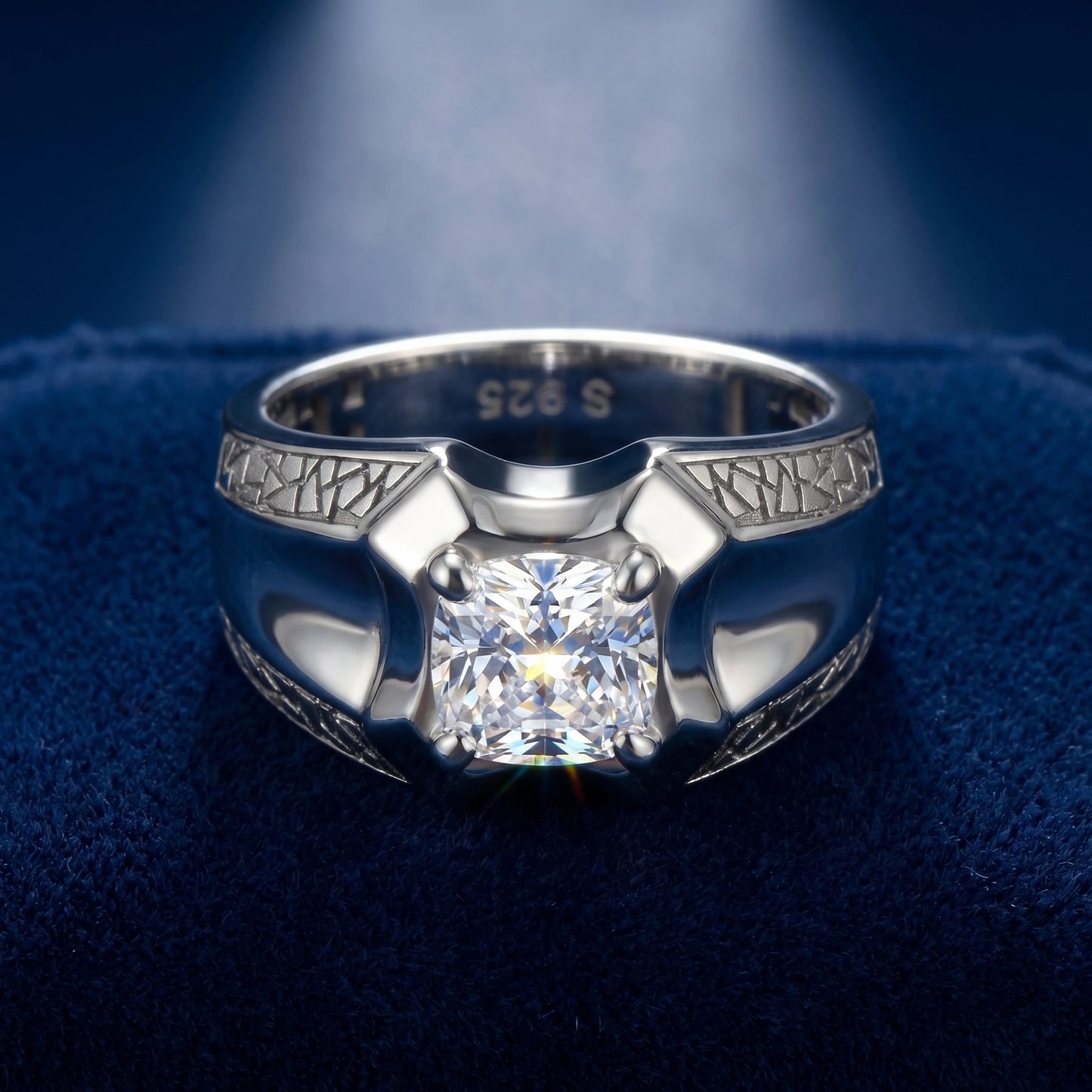 Cushion Solitaire Diamond Ring in 925 Silver Jewellery with Designed Band