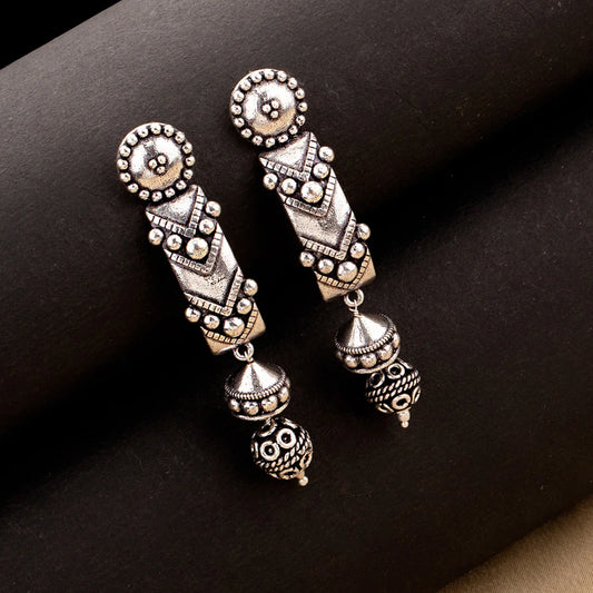 Rava Ball Long Silver Oxidized Earrings