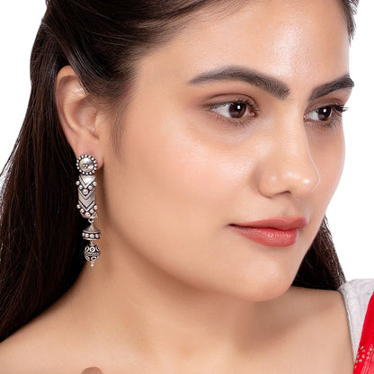 Rava Ball Long Silver Oxidized Earrings