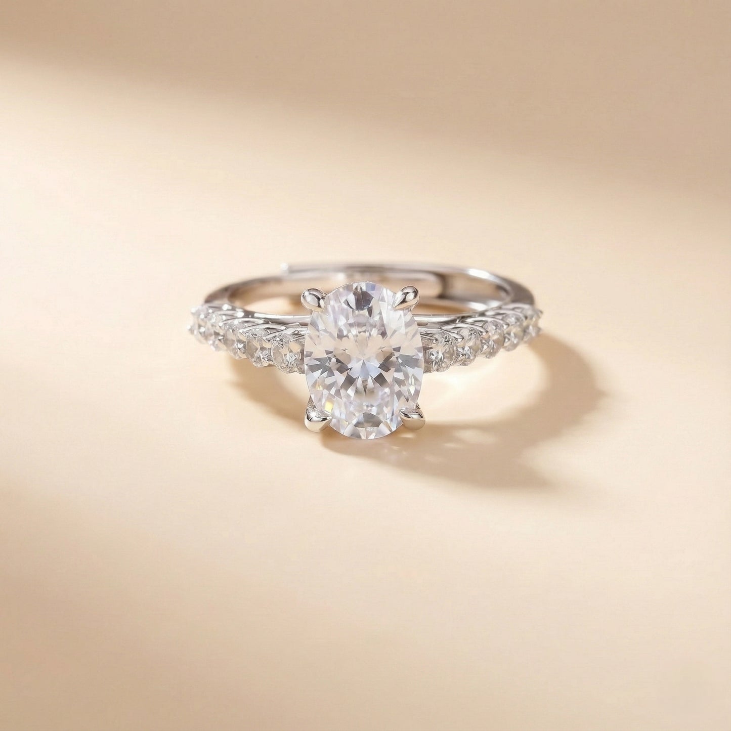 Diamond ring on a beige background