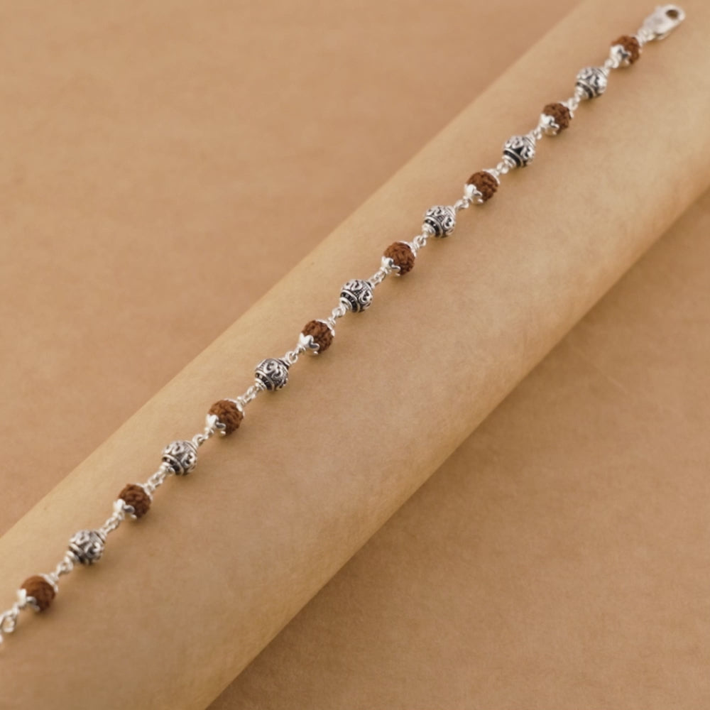 Rudraksha Silver Om Beads Bracelet